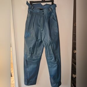 High Waisted Blue Leather Pants